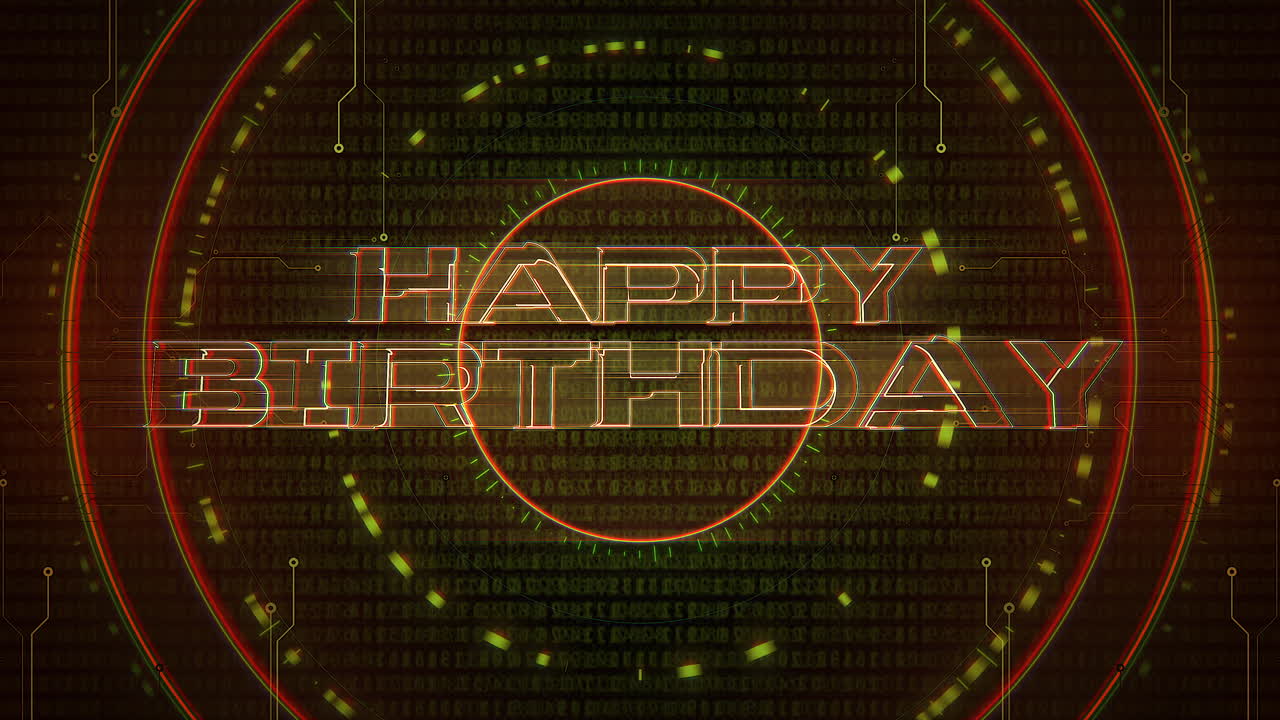 feliz cumpleaños con elementos cyberpunk y hud