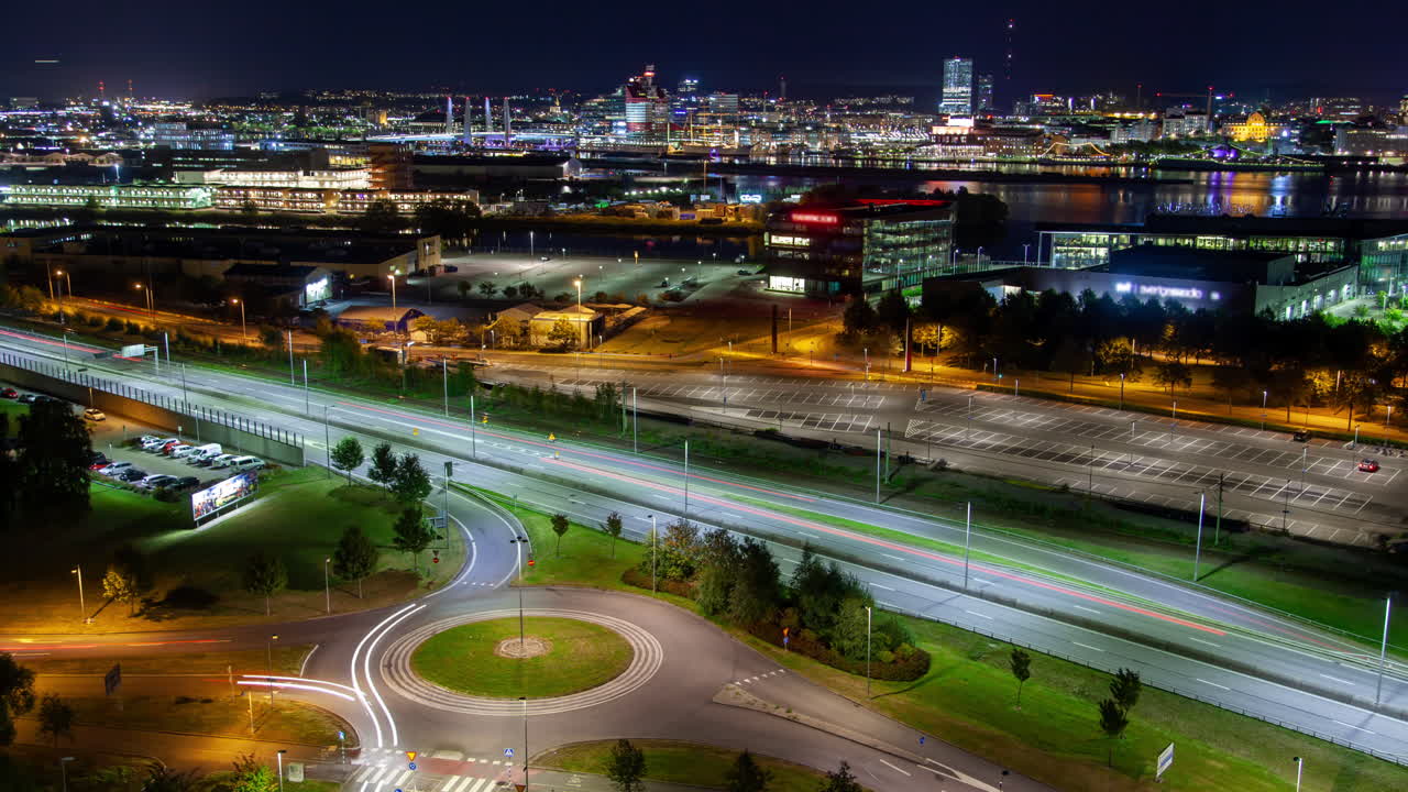 고테보르 시내 야간 도시 풍경 교통