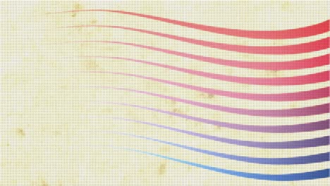 an abstract retro background featuring a wavy gradient pattern of horizontal lines transitioning from warm reds and pinks to cool purples and blues. image is overlaid with a halftone dot texture.