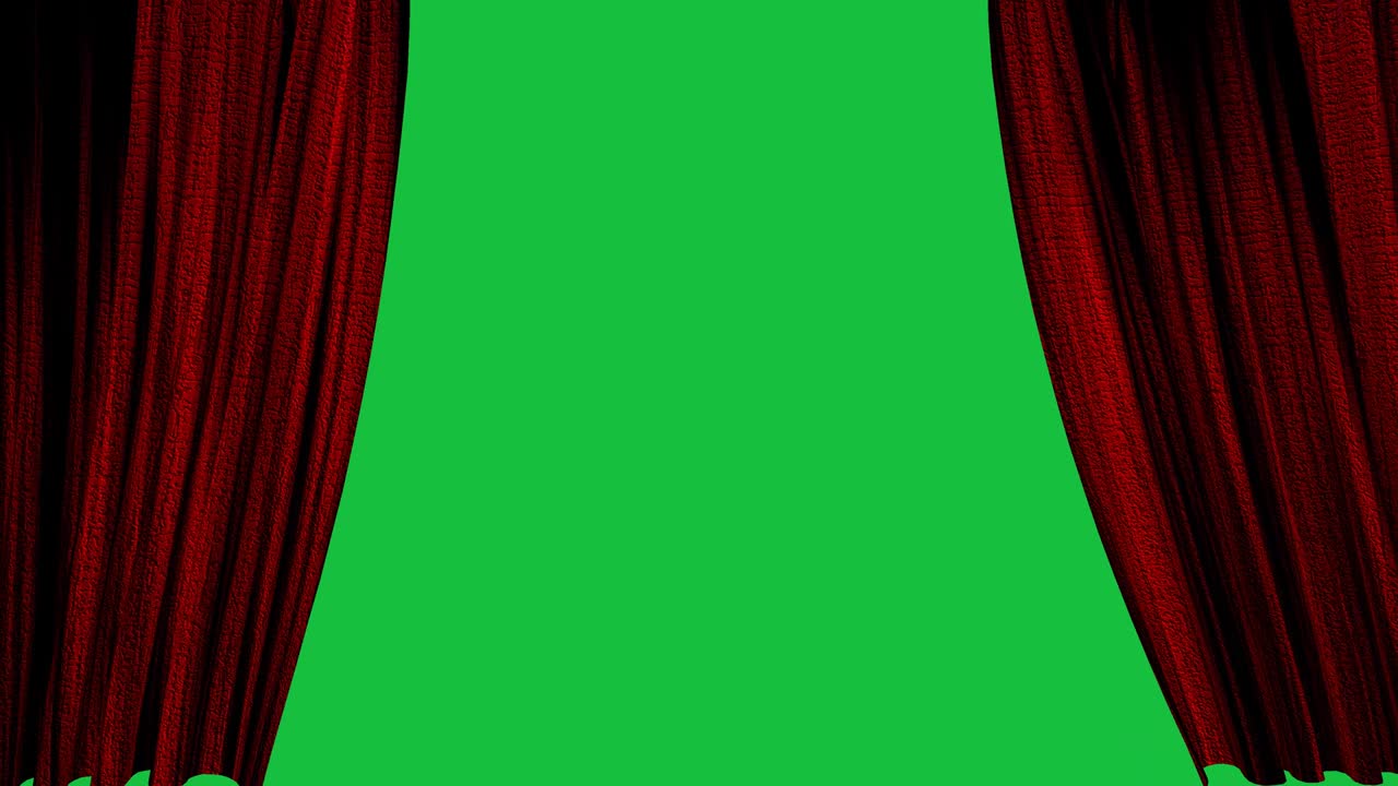 녹색 화면 배경으로 빨간 커튼을 열는 모션 그래픽