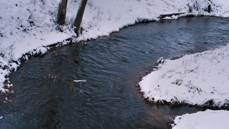 Der-Fluss-Gauja-Fließt-Im-Winter-Durch-Den-Schneebedeckten-Wald