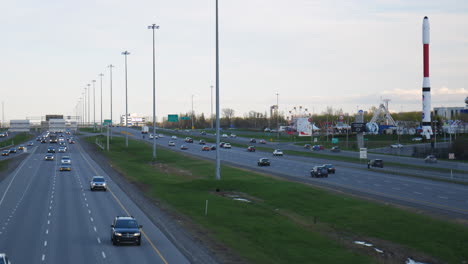 4k highway traffic view, cars and trucks passing