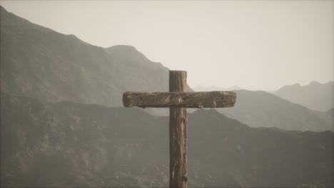 wooden crucifix cross at mountain