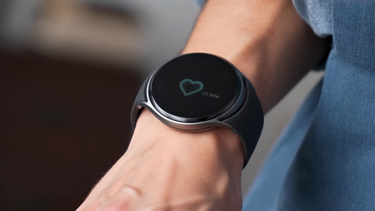 Close-up of a Smartwatch Monitoring Heart Rate on a Person's Wrist