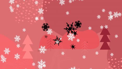 Animation-Von-Schnee,-Der-über-Weihnachtsdekoration-Und--muster-Fällt