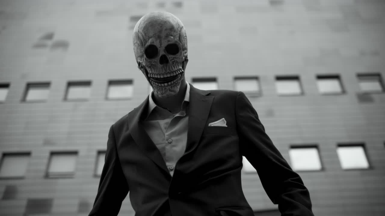 Man in Skull Mask Business Suit