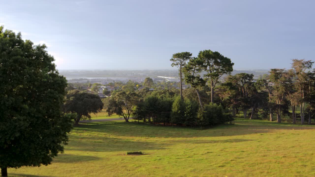 panorámico en el paisaje urbano verde nativo de cornwall park, auckland, nueva zelanda
