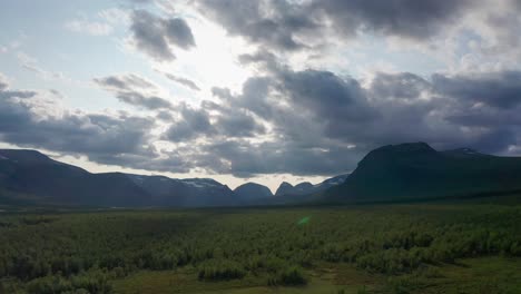 drone shot of sweden wilderness in summer in scandinavia with cloudy sky