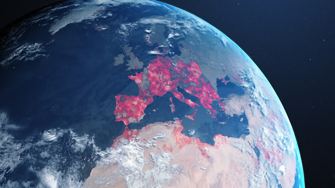 디지털 글로브 애니메이션은 코로나19의 글로벌 확산을 묘사합니다. 대륙이 빨간색으로 변합니다.