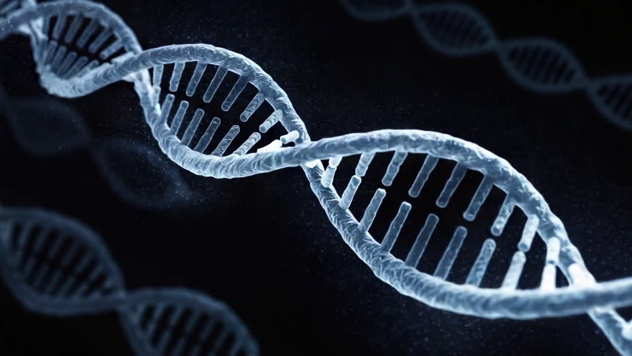 Elegant Visualization of DNA Helix Structure in a Dark Background, Showcasing the Double-Helix Shape and Molecular Dynamics of Genetic Material at Microbial Levels