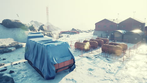 view of old antarctic base at south pole station in antarctica