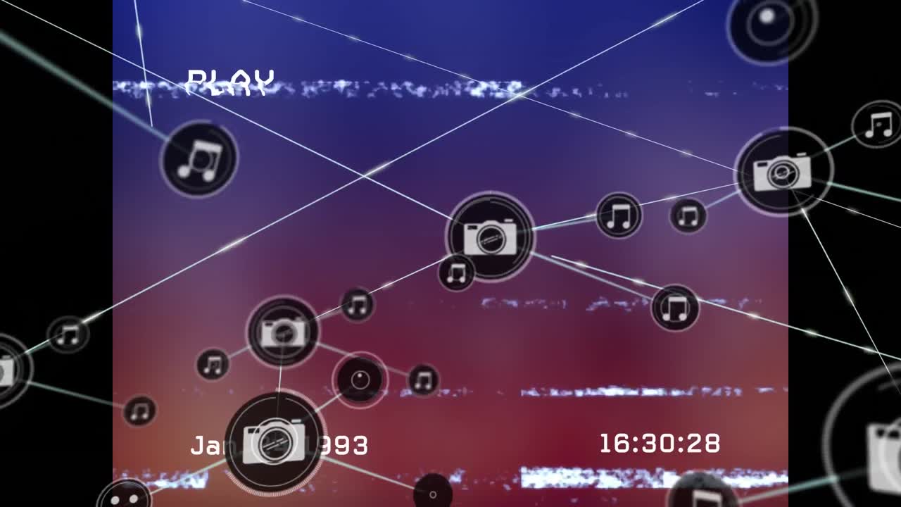 파란색 배경에 간섭에 대한 아이콘으로 연결 네트워크의 애니메이션