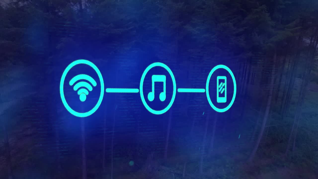 animación de tres iconos digitales sobre el fondo del bosque