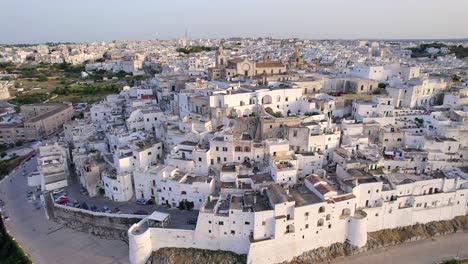 4K-Aerial-of-Ostuni,-'the-White-Town'-in-Apulia,-South-of-Italy