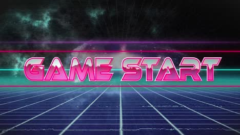 animación del texto de inicio del juego sobre formas de neón.
