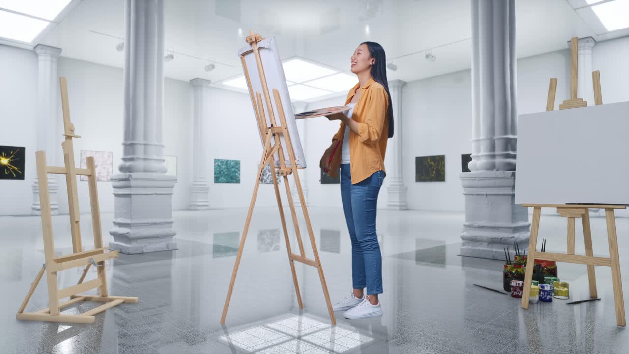 미술관 에서 여자 그림 을 그리는 것