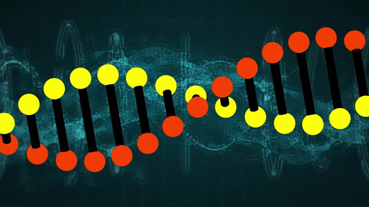 Animazione di DNA e onde su sfondo nero