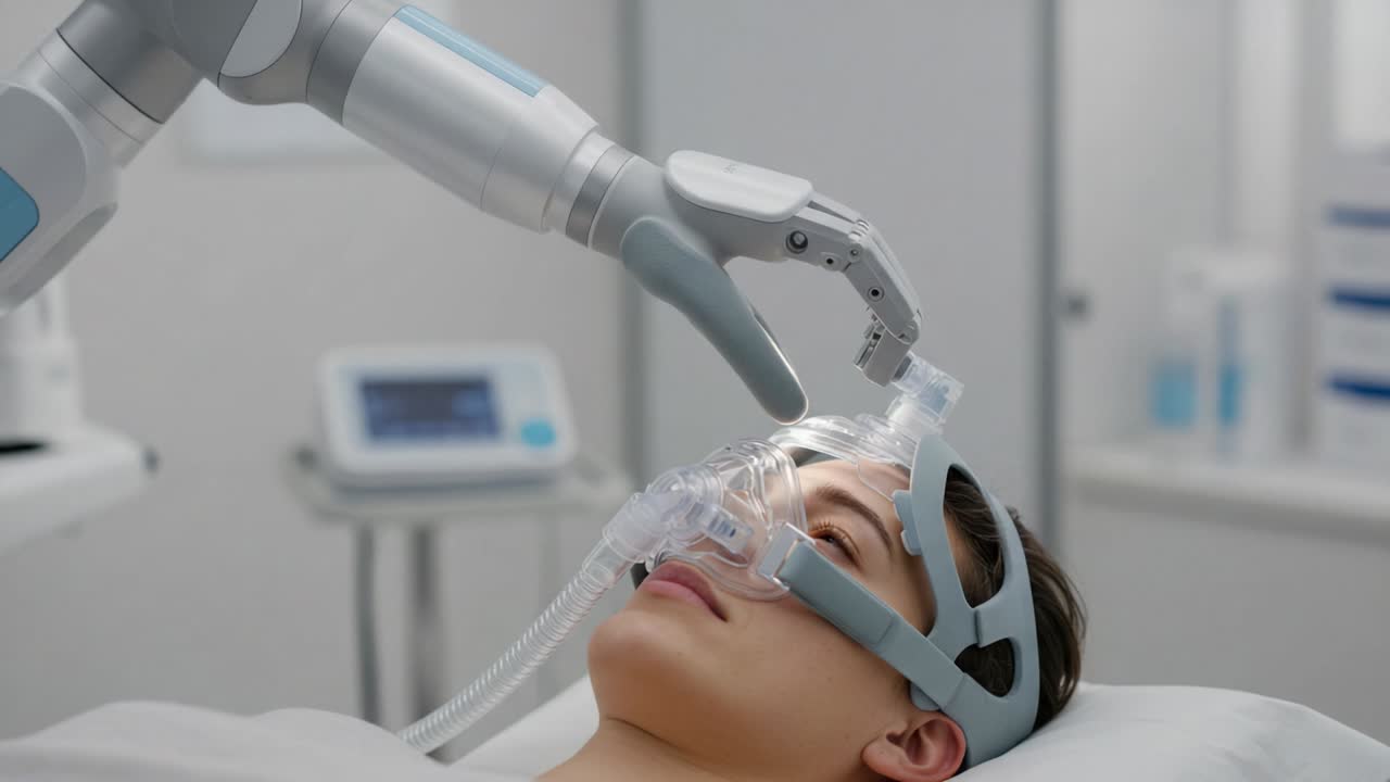 Advanced Robotic Assistance in Medical Settings: A Detailed Look at a Robotic Arm Administering Breathing Support to a Patient with High Precision and Care