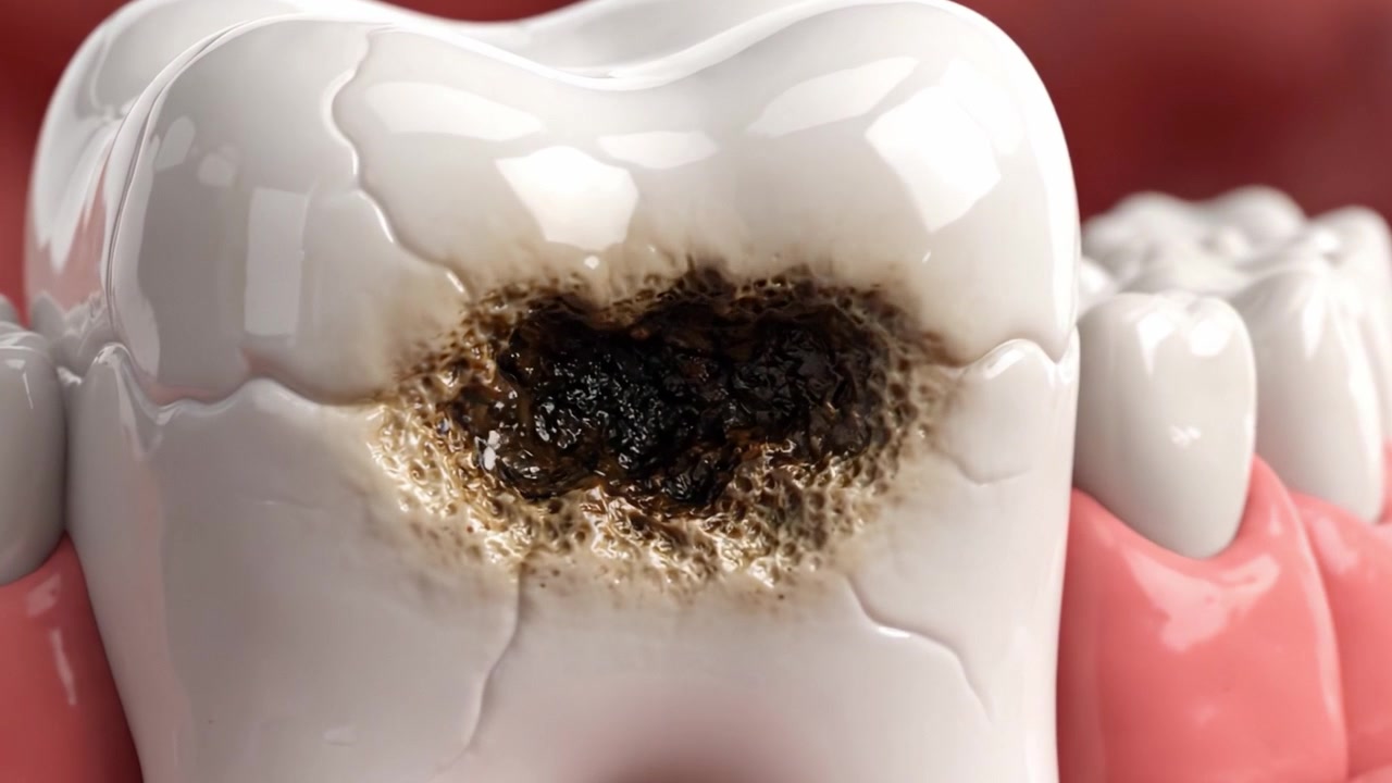 Progression of Tooth Decay: Visualizing How Cavities Develop Over Time in Dental Anatomy from Healthy Enamel to Severe Cavitation