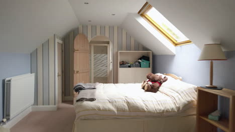 dolly zoom of an attic room and en suite in a family home in slow motion