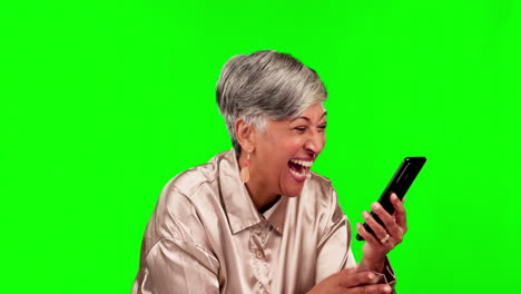 Winner,-phone-and-woman-on-green-screen