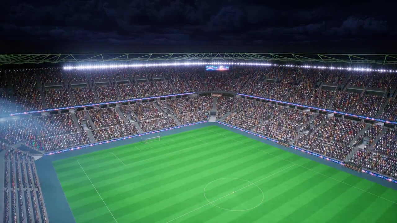 Animazione timelapse dello scorrere del tempo durante una partita di coppa di calcio disputata nello stadio