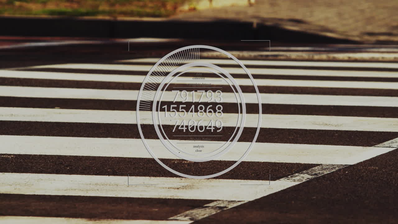 도시 거리의 보행자 교차로 위의 디지털 데이터 처리 애니메이션