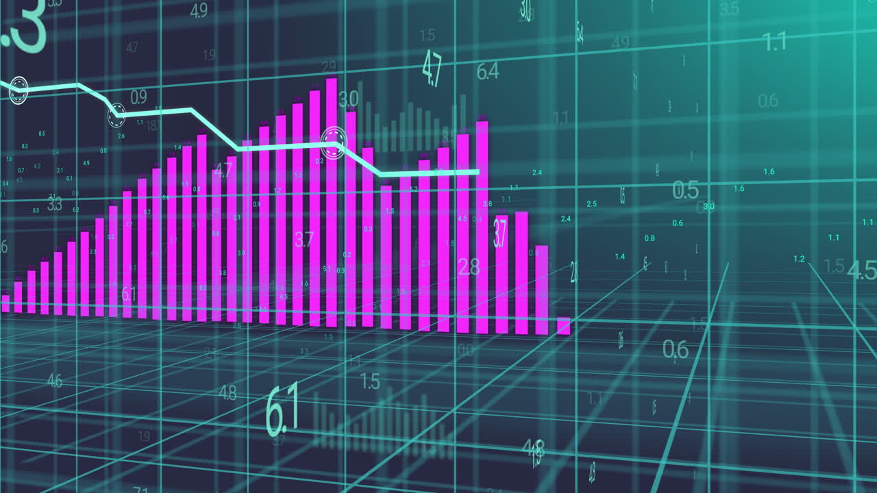 animación del procesamiento de datos estadísticos a través de la red de red contra un fondo gris
