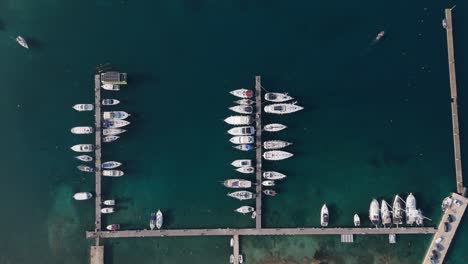 Top-down-view-of-the-small-marina-in-Lagonisi,-Chalkidiki-Greece