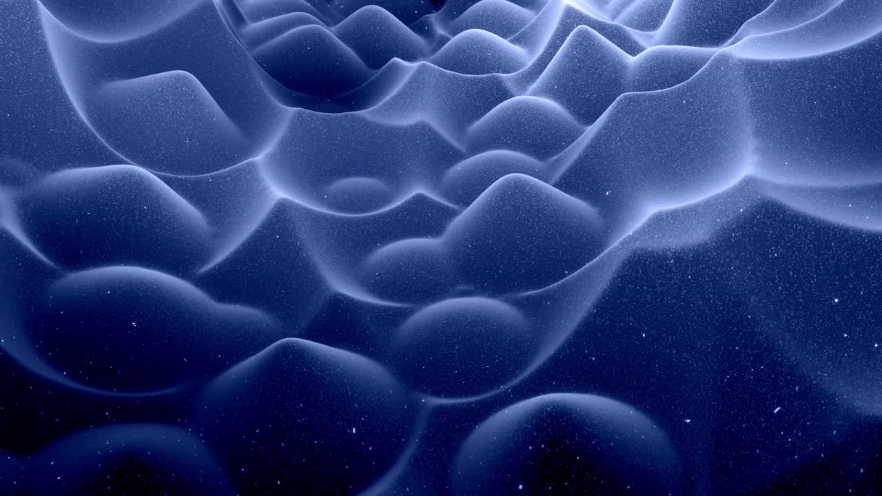 elegante negro festivo bg. fantástico fondo en bucle abstracto, las olas se mueven en una superficie brillante como un paisaje hecho de cera azul líquida con chispas. hermoso fondo suave con animación suave 4k