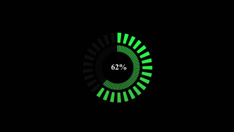 loading circle icon on black background animation with 0 to 100 percentage increasing