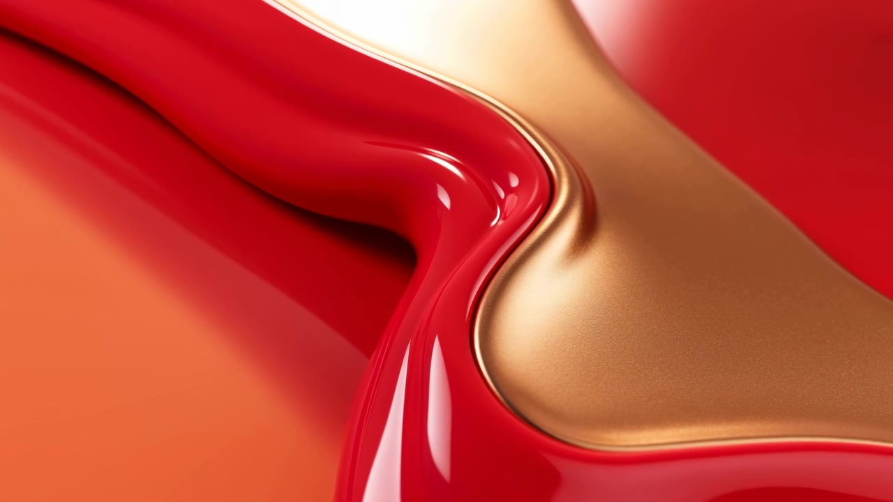 Abstract fluid shapes no action observed static frames, in unknown abstract background, with red and gold fluid, with abstract fluid material texture, from a top-down perspective perspective.