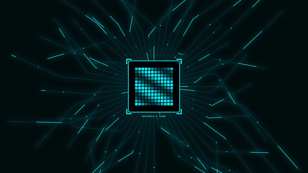 Digital Processor Chip with Glowing Circuitry and Data Flow