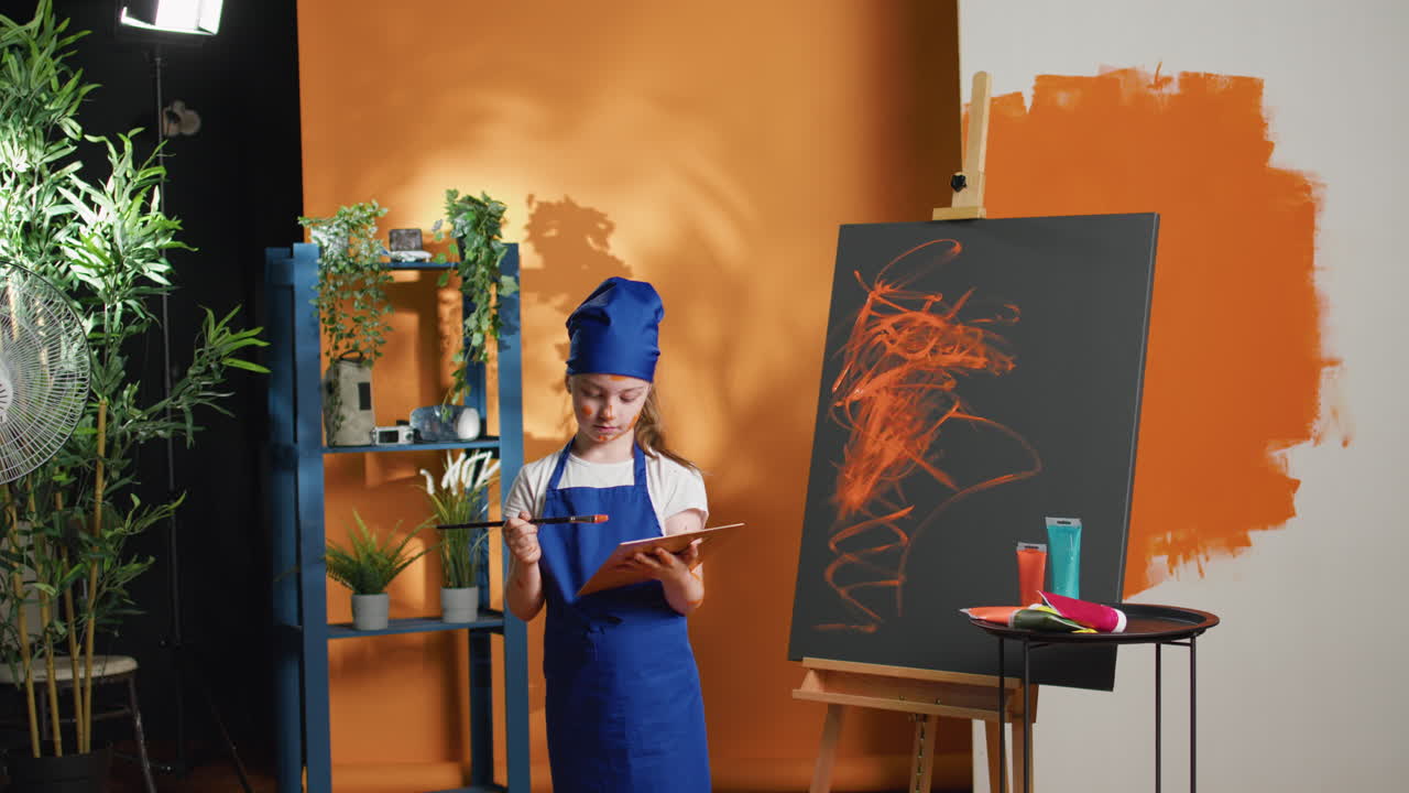 Young artist painting in studio