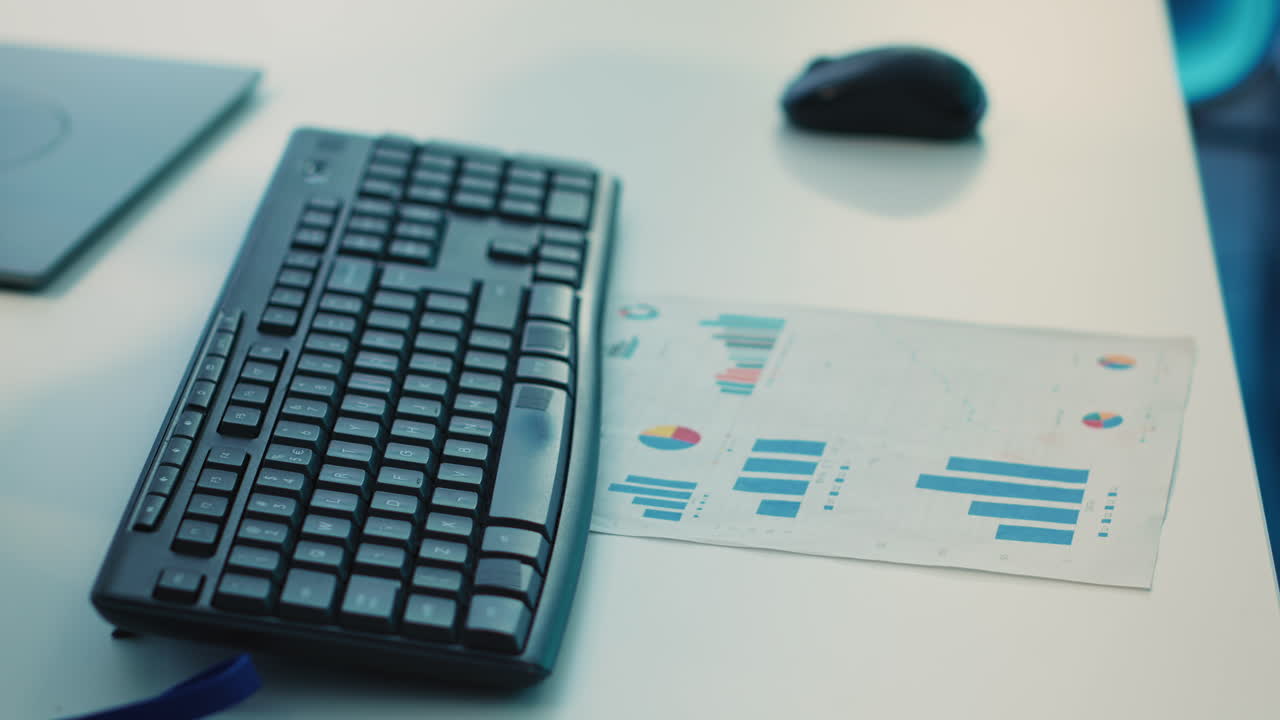 infografías organizativas importantes en una estación de trabajo en una oficina de inicio vacía