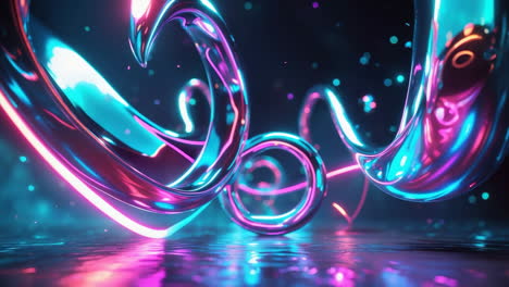 abstract neon glowing metallic shapes
