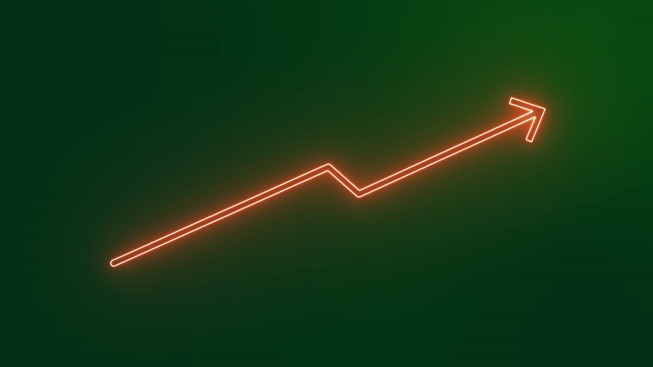 Flickering Neon Graph arrow. Stock Exchange Increase, Up And To The Right.