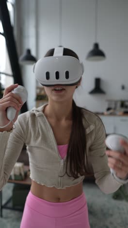 woman using vr headset at christmas