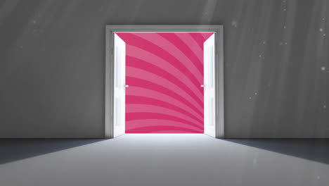 animation of door revealing rotating pink stripes moving in seamless loop