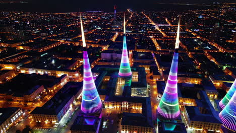baku city at night with illuminated towers