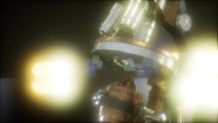 Retro old scientific laboratory microscope