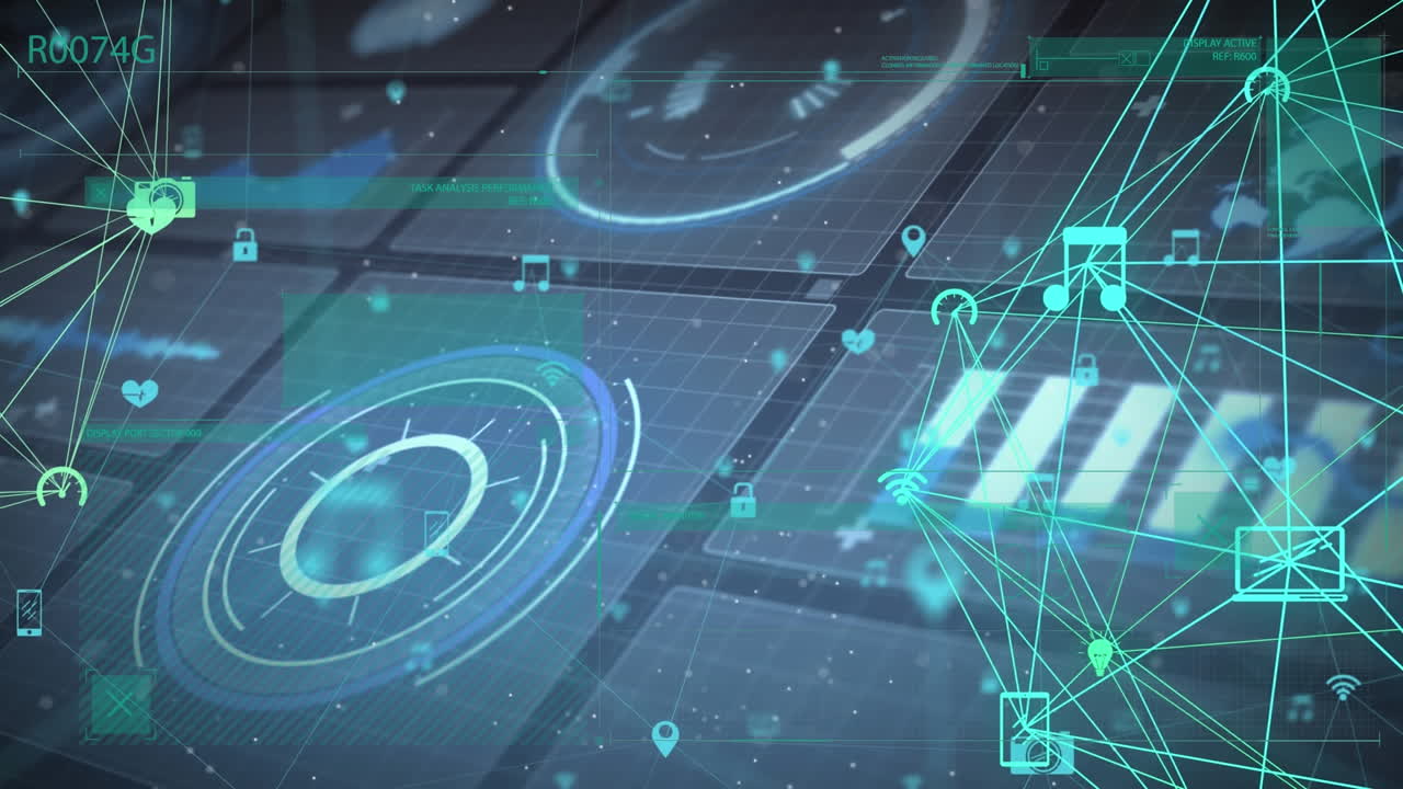 다양한 데이터에 대한 아이콘으로 연결 네트워크의 애니메이션