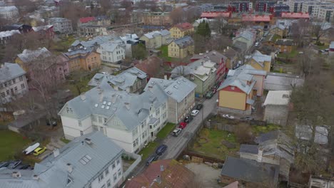 drone of art nouveau style buildings in tallinn, estonia