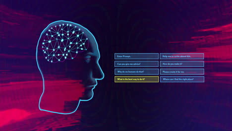 animation of human brain and ai data processing over black background