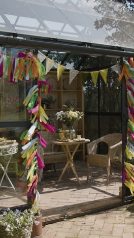festive greenhouse decorated for a party or celebration