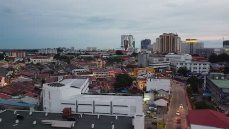 aerial panorama of beautiful roofs in melaka city during dusk,malaysia