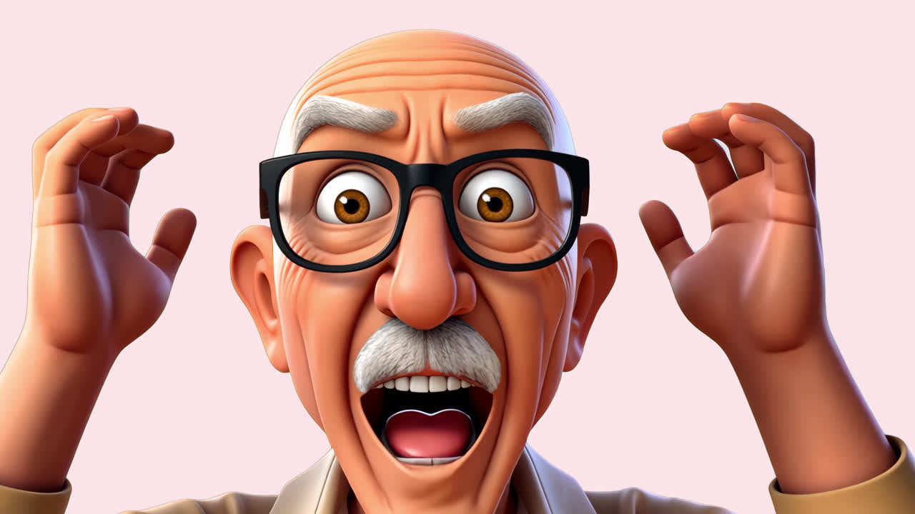 Old man, 3d character animated overlay, transparent 4K video, alpha channel, ProRes 4444