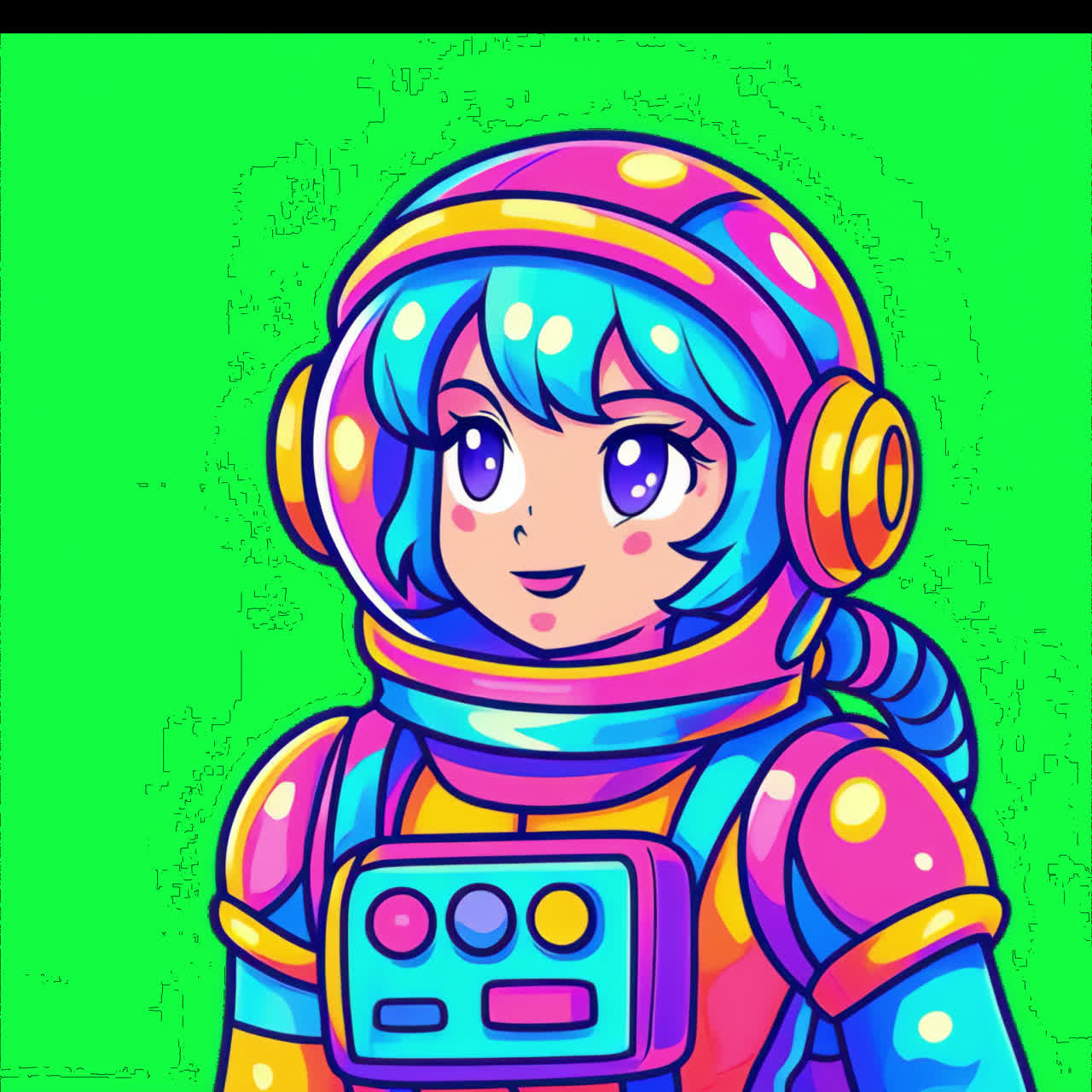 Colorful astronaut anime character animation isolated asset, transparent 4K video, alpha channel