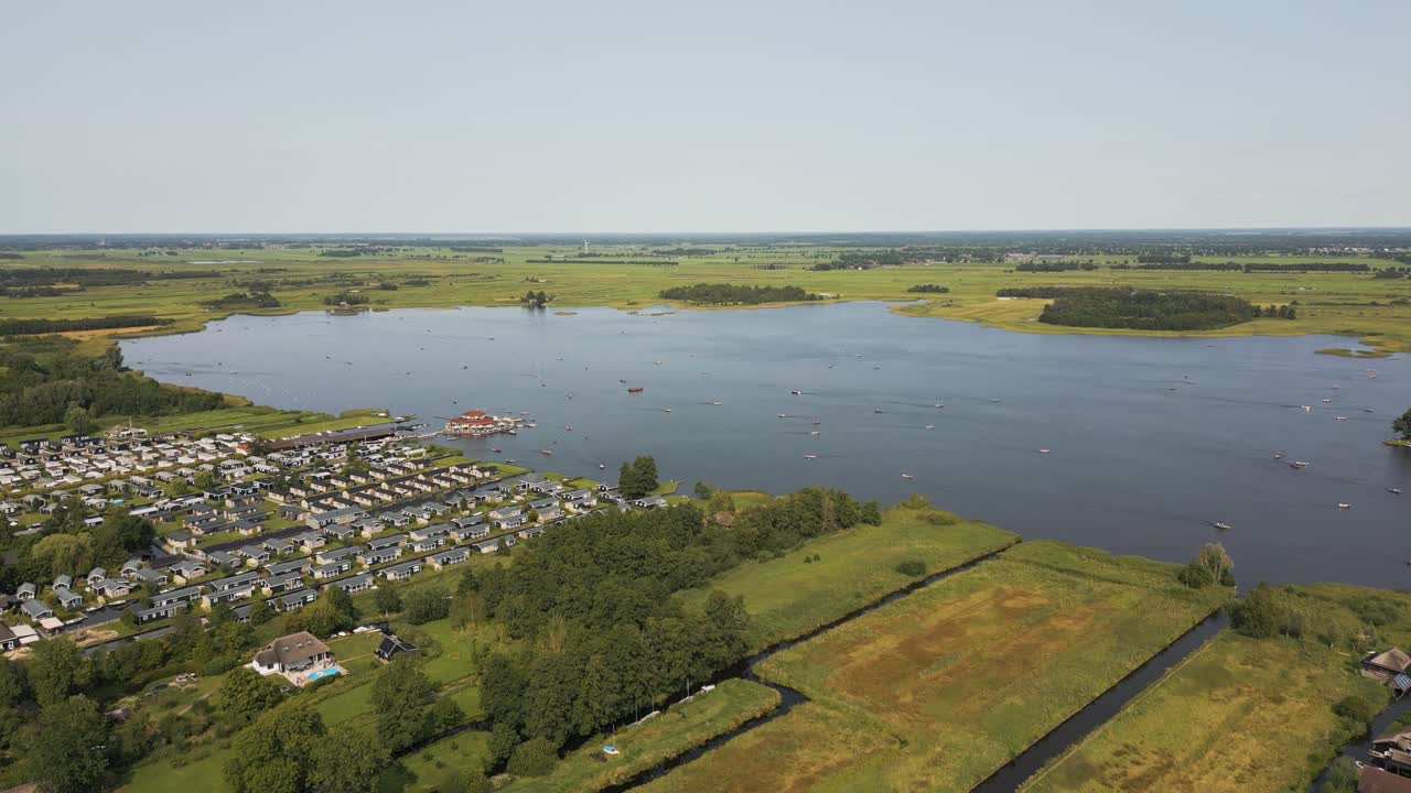 Aerial View of a Lakeside Village in the Netherlands
