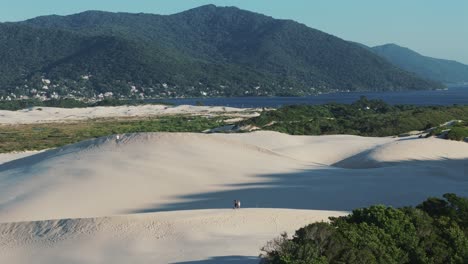 a couple strolling on the sand dunes of joaquina beach in florianópolis, brazil